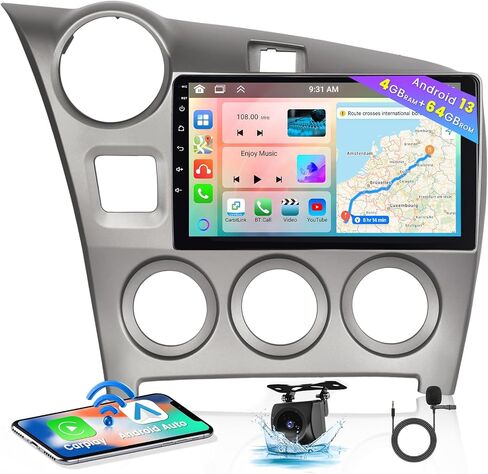 Hikity Android Car Stereo for Toyota Matrix 2009-2014 Radio 2+64GB 9 بوصة تعمل باللمس راديو السيارة اللاسلكي Carplay Android Auto Support GPS Navigation WiFi Bluetooth FM EQ كاميرا احتياطية in Kuwait