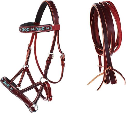 CHALLENGER Horse Western Leather Training Tack Bitless Sidepull Beaded Bridle Reins 77RS12TN in Saudi Arabia