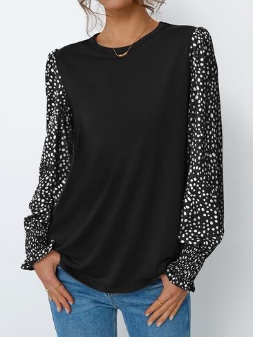 Dealmore Womens Tops Long Sleeve Blouse Dressy Casual T-Shirts Puff Cute Polka Dot Business Clothes 2025 Fall Winter Fashion in Saudi Arabia
