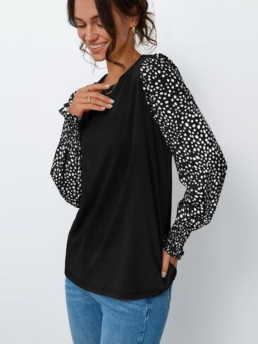 Dealmore Womens Tops Long Sleeve Blouse Dressy Casual T-Shirts Puff Cute Polka Dot Business Clothes 2025 Fall Winter Fashion in Saudi Arabia