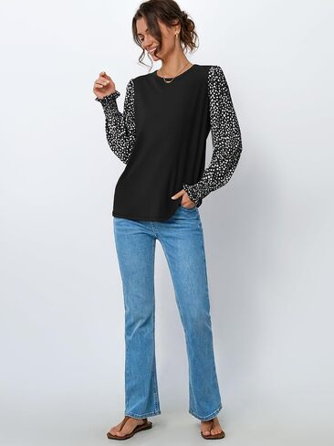 Dealmore Womens Tops Long Sleeve Blouse Dressy Casual T-Shirts Puff Cute Polka Dot Business Clothes 2025 Fall Winter Fashion in Saudi Arabia