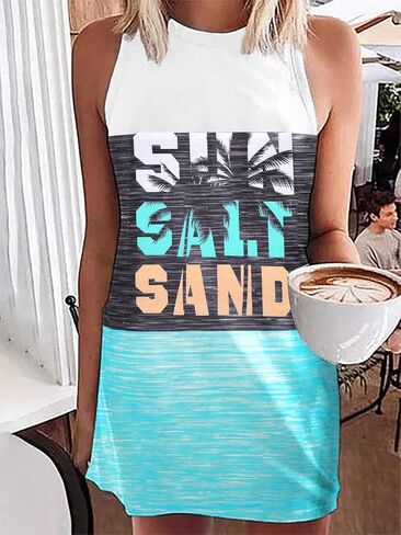 Summer Sundress for Women Beach Vacation Tank Dress Boho Mini Graphic Sleeveless Short Casual Sun Dresses in Saudi Arabia