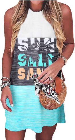Summer Sundress for Women Beach Vacation Tank Dress Boho Mini Graphic Sleeveless Short Casual Sun Dresses in Saudi Arabia