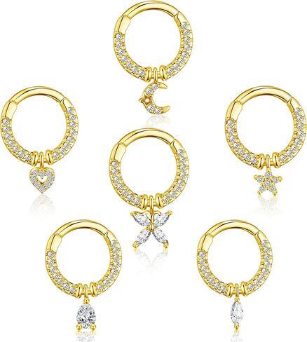 Staligue 16G Septum Clicker Rings Dangle septum jewelry for Women Stainless Steel Septum Clicker Hinged Segment Septum Rings Set Butterfly Star Moon Heart Cartilage Septum Piercing Jewelry in Saudi Arabia