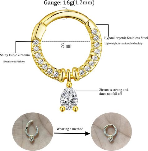 Staligue 16G Septum Clicker Rings Dangle septum jewelry for Women Stainless Steel Septum Clicker Hinged Segment Septum Rings Set Butterfly Star Moon Heart Cartilage Septum Piercing Jewelry in Saudi Arabia