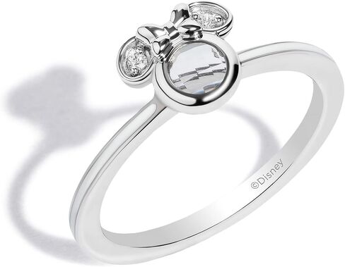 Jewelili Disney Jewels Round Cut Gemstone and Accent Diamonds Minnie Enamel Ring, Sterling Silver in Saudi Arabia