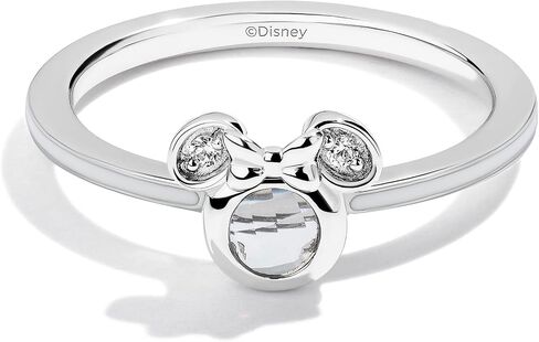 Jewelili Disney Jewels Round Cut Gemstone and Accent Diamonds Minnie Enamel Ring, Sterling Silver in Saudi Arabia