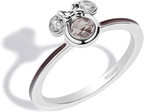 Jewelili Disney Jewels Round Cut Gemstone and Accent Diamonds Minnie Enamel Ring, Sterling Silver in Saudi Arabia