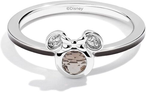 Jewelili Disney Jewels Round Cut Gemstone and Accent Diamonds Minnie Enamel Ring, Sterling Silver in Saudi Arabia