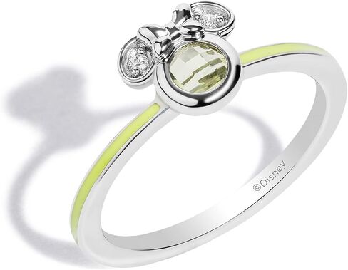 Jewelili Disney Jewels Round Cut Gemstone and Accent Diamonds Minnie Enamel Ring, Sterling Silver in Saudi Arabia