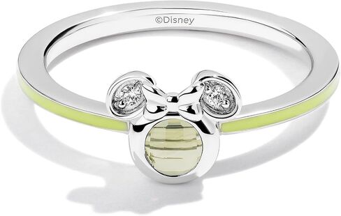 Jewelili Disney Jewels Round Cut Gemstone and Accent Diamonds Minnie Enamel Ring, Sterling Silver in Saudi Arabia