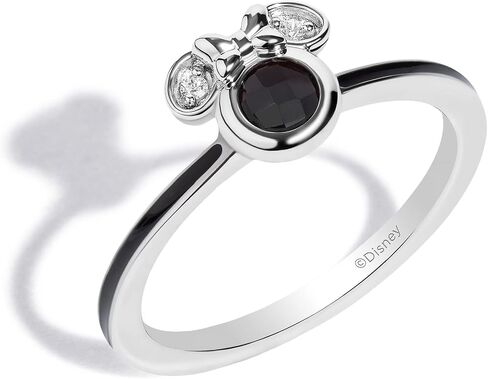 Jewelili Disney Jewels Round Cut Gemstone and Accent Diamonds Minnie Enamel Ring, Sterling Silver in Saudi Arabia