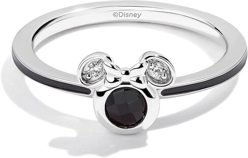 Jewelili Disney Jewels Round Cut Gemstone and Accent Diamonds Minnie Enamel Ring, Sterling Silver in Saudi Arabia