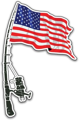 Fishing American Flag Sticker Bumper - Funny Car Auto Laptop Weatherproof Vinyl Decal, Patriotic Fishing Bumper Sticker in Saudi Arabia