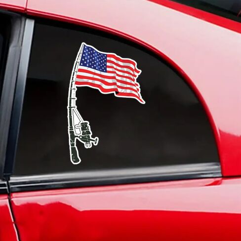 Fishing American Flag Sticker Bumper - Funny Car Auto Laptop Weatherproof Vinyl Decal, Patriotic Fishing Bumper Sticker in Saudi Arabia
