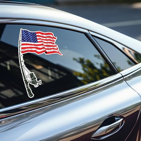 Fishing American Flag Sticker Bumper - Funny Car Auto Laptop Weatherproof Vinyl Decal, Patriotic Fishing Bumper Sticker in Saudi Arabia