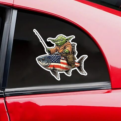 Fishing American Flag Sticker Bumper - Funny Car Auto Laptop Weatherproof Vinyl Decal, Patriotic Fishing Bumper Sticker in Saudi Arabia
