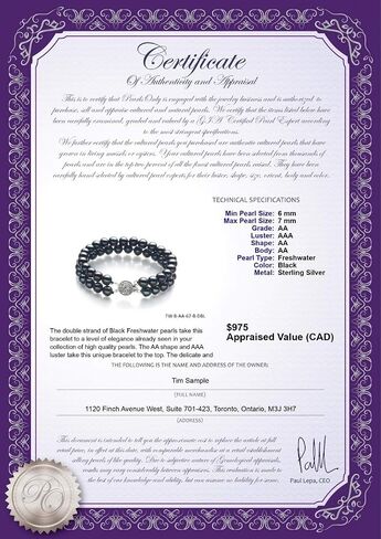 Henrike Black 6-7mm Double Strand AA Quality Freshwater 925 Sterling Silver Cultured Pearl Bracelet in Kuwait