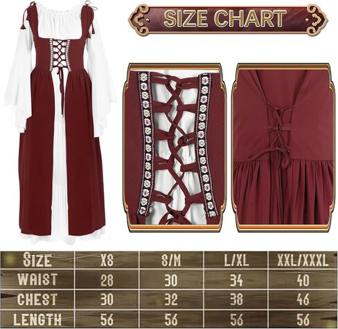 Women Renaissance Costume Medieval Over Dress Chemise Boho Set High Waist Gown Dress Accessories for Halloween Cosplay in Saudi Arabia