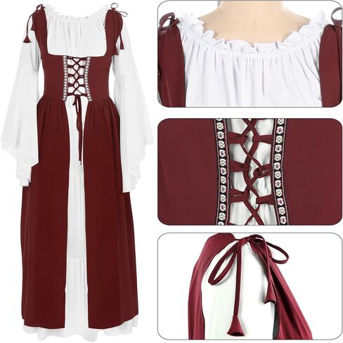 Women Renaissance Costume Medieval Over Dress Chemise Boho Set High Waist Gown Dress Accessories for Halloween Cosplay in Saudi Arabia