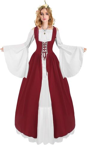 Women Renaissance Costume Medieval Over Dress Chemise Boho Set High Waist Gown Dress Accessories for Halloween Cosplay in Saudi Arabia
