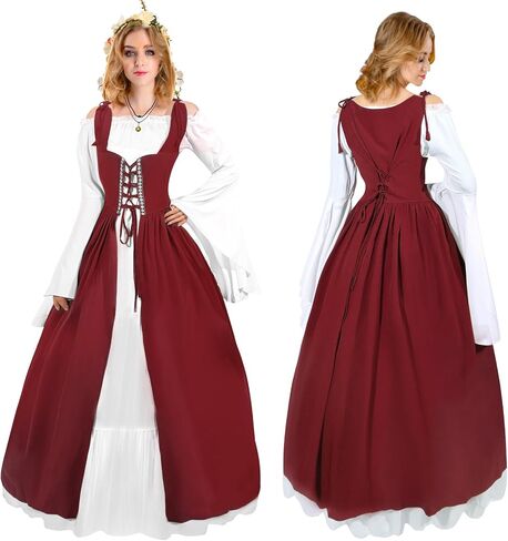 Women Renaissance Costume Medieval Over Dress Chemise Boho Set High Waist Gown Dress Accessories for Halloween Cosplay in Saudi Arabia