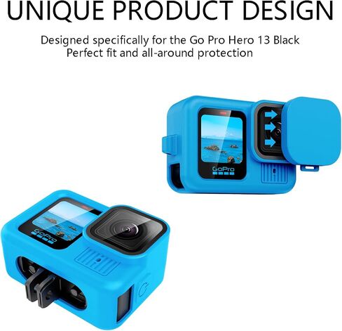 حافظة من السيليكون لهاتف Go Pro Hero 13 باللون الأسود، غطاء حماية ناعم من مطاط السيليكون مع غطاء العدسة وغطاء الحبل ومجموعة ملحقات لكاميرا الحركة السوداء Hero 13 (أسود) in Saudi Arabia