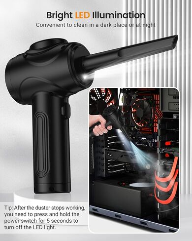 Electric Compressed Air Duster for Computers, 100000RPM Powerful Air Duster for PC/Keyboard/Car/Electronics,3 Power Speeds Air Blower With LED Light, Portable 8000mAh Rechargeable Cordless Dust Blower in Saudi Arabia