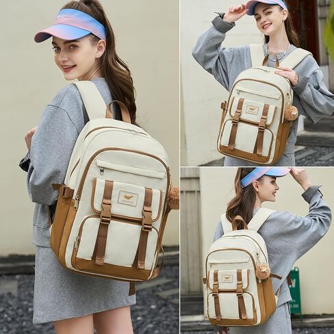 LXYGD Backpack for Girls,Laptop Backpacks 15.6 Inch School Bag Cute Backpacks for Women Students Aesthetic College Bookbag Travel Daypack (Beige Khaki) in Saudi Arabia