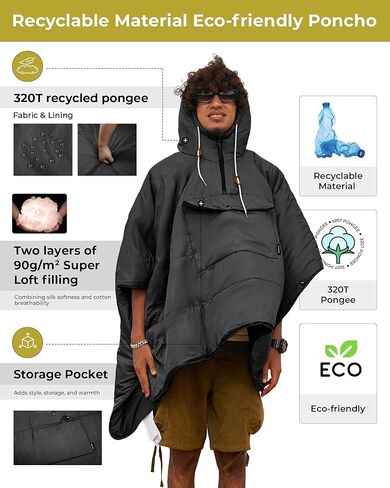 KingCamp Blanket Poncho Hooded Ultralight Water, Warm Camping Blanket Wearable Poncho Ultralight Compact, Camp Poncho Sleeping Bag, Green in Kuwait