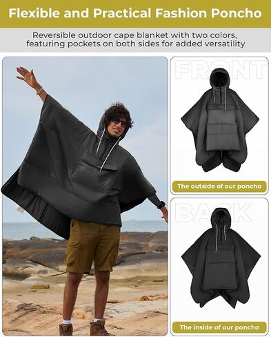KingCamp Blanket Poncho Hooded Ultralight Water, Warm Camping Blanket Wearable Poncho Ultralight Compact, Camp Poncho Sleeping Bag, Green in Kuwait
