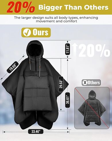 KingCamp Blanket Poncho Hooded Ultralight Water, Warm Camping Blanket Wearable Poncho Ultralight Compact, Camp Poncho Sleeping Bag, Green in Kuwait