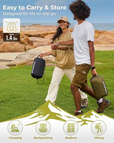 KingCamp Blanket Poncho Hooded Ultralight Water, Warm Camping Blanket Wearable Poncho Ultralight Compact, Camp Poncho Sleeping Bag, Green in Kuwait