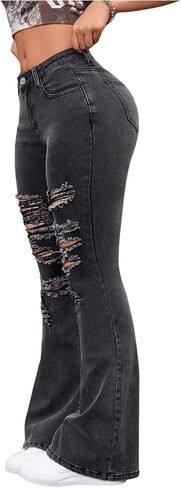Floerns Women's High Waisted Ripped Jeans Flare Leg Bell Bottom Denim Pants in Saudi Arabia