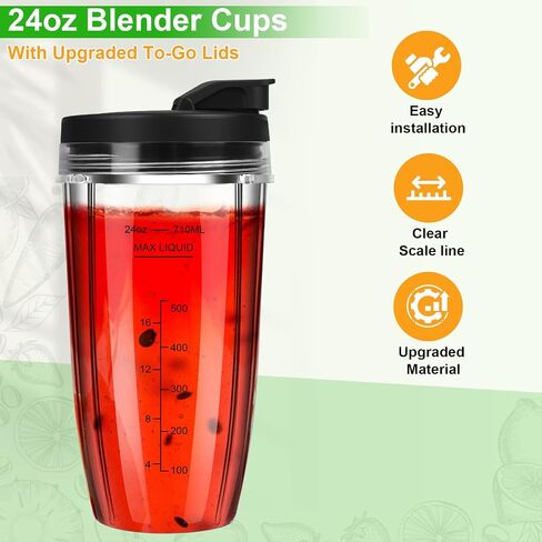 أكواب خلاط بديلة للنينجا، أكواب خلاط نينجا 24oz مع أغطية سهلة الاستخدام متوافقة مع Ninja BL450، BL456، BL480، BL2012، BL2013، BN401، BN751، BN801، SS101، SS151 (3 عبوات) in Kuwait