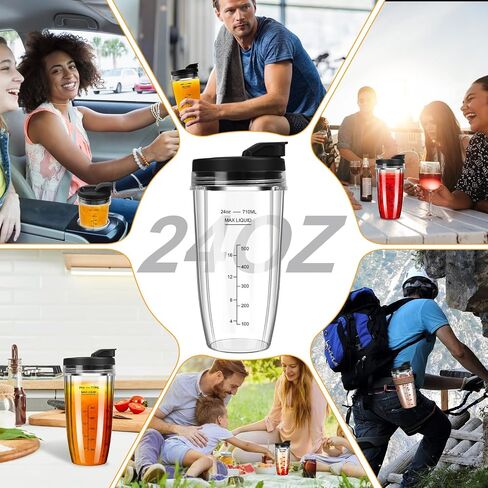 أكواب خلاط بديلة للنينجا، أكواب خلاط نينجا 24oz مع أغطية سهلة الاستخدام متوافقة مع Ninja BL450، BL456، BL480، BL2012، BL2013، BN401، BN751، BN801، SS101، SS151 (3 عبوات) in Kuwait
