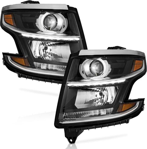 Headlights for 2015-2020 Tahoe/Suburban, 2016-2019 Chevy 3500HD Halogen Type Headlamp Chrome Housing Amber Reflector Left+Right Side in Kuwait