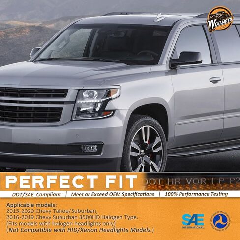 Headlights for 2015-2020 Tahoe/Suburban, 2016-2019 Chevy 3500HD Halogen Type Headlamp Chrome Housing Amber Reflector Left+Right Side in Kuwait