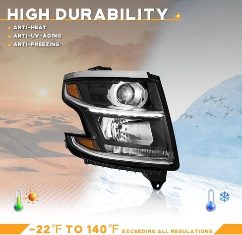 Headlights for 2015-2020 Tahoe/Suburban, 2016-2019 Chevy 3500HD Halogen Type Headlamp Chrome Housing Amber Reflector Left+Right Side in Kuwait