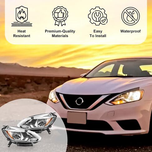 PartsFlow 2 قطعة مجموعة مصابيح أمامية هالوجين أسود الإسكان واضح عدسة كشافات الجانب الأيسر والأيمن ل 2016 2017 2018 نيسان سنترا NI2502244 NI2503244 in Kuwait