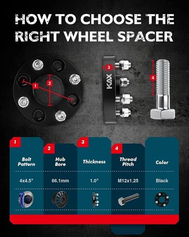 KAX 4x4.5 Wheel Spacers,1 inch 4 Lug Hub Centric Wheel Spacers fit for Sentra, Altima, Cube with M12x1.25 Studs 66.1mm Hub Bore,4Pcs in Saudi Arabia
