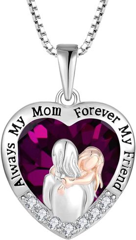 Mother Daughter Necklace 925 Sterling Silver Love Heart Necklace Birthday Gifts from Daughter Birthstone with 5A Cubic Zirconia Always My Mother Forever My Friend Gifts for Sister from Brother Necklace Gifts for Women in Kuwait