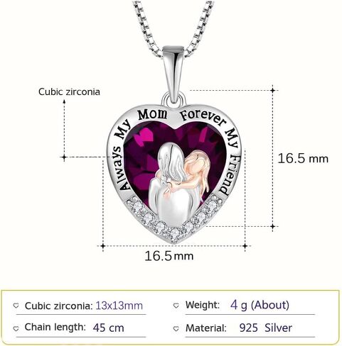 Mother Daughter Necklace 925 Sterling Silver Love Heart Necklace Birthday Gifts from Daughter Birthstone with 5A Cubic Zirconia Always My Mother Forever My Friend Gifts for Sister from Brother Necklace Gifts for Women in Kuwait