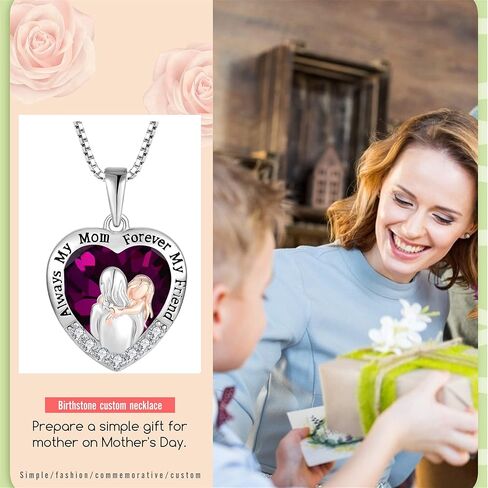 Mother Daughter Necklace 925 Sterling Silver Love Heart Necklace Birthday Gifts from Daughter Birthstone with 5A Cubic Zirconia Always My Mother Forever My Friend Gifts for Sister from Brother Necklace Gifts for Women in Kuwait