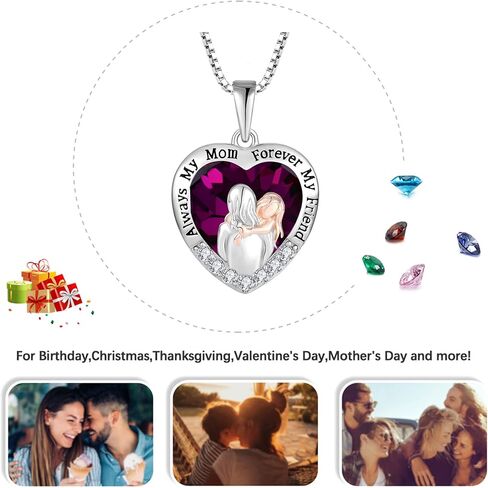 Mother Daughter Necklace 925 Sterling Silver Love Heart Necklace Birthday Gifts from Daughter Birthstone with 5A Cubic Zirconia Always My Mother Forever My Friend Gifts for Sister from Brother Necklace Gifts for Women in Kuwait