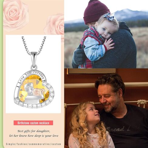 Father Daughter Necklace Dad Birthday Gifts from Daughter 925 Sterling Silver Love Heart Birthstone Necklace I Love You Forever Gifts for Sister from Brother Necklace Jewelry Anniversary to My Daughter for Mother's Day in Kuwait