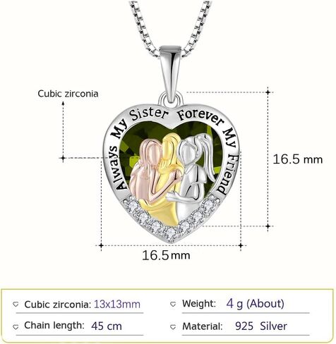 Sister Necklaces 925 Sterling Silver Birthstone Garnet Color Necklace with 5A Cubic Zirconia Always My Sister Forever My Friend Gifts for Jewelry Anniversary Women in Kuwait