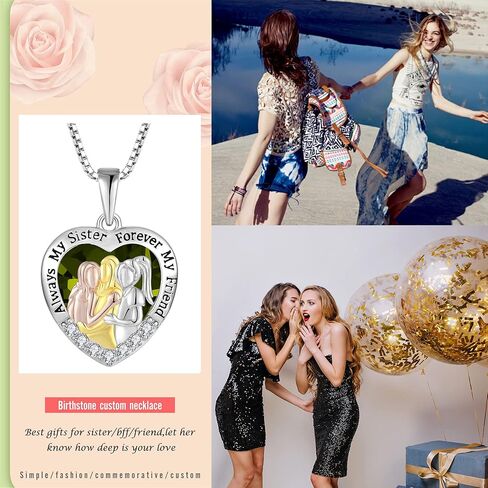 Sister Necklaces 925 Sterling Silver Birthstone Garnet Color Necklace with 5A Cubic Zirconia Always My Sister Forever My Friend Gifts for Jewelry Anniversary Women in Kuwait