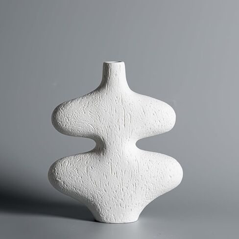 White Ceramic Vase for Modern Home Decor 7.8inch Matte Pottery Pampas Grass Vases, Aesthetic Flower Vase for Table Living Room Bedroom Kitchen Wedding Gift in Saudi Arabia