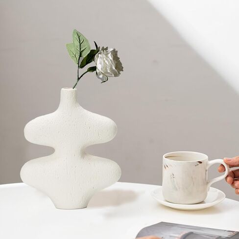 White Ceramic Vase for Modern Home Decor 7.8inch Matte Pottery Pampas Grass Vases, Aesthetic Flower Vase for Table Living Room Bedroom Kitchen Wedding Gift in Saudi Arabia